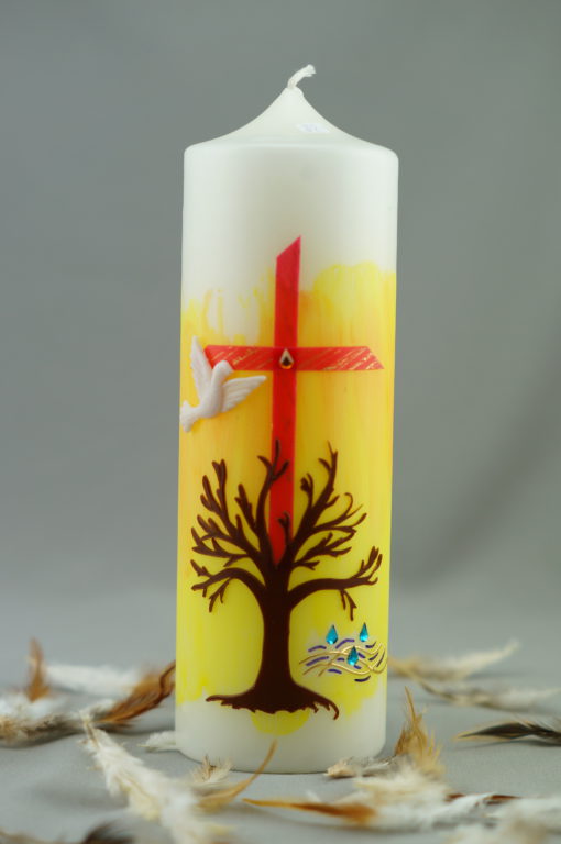 Taufkerze "Kreuz und Baum"